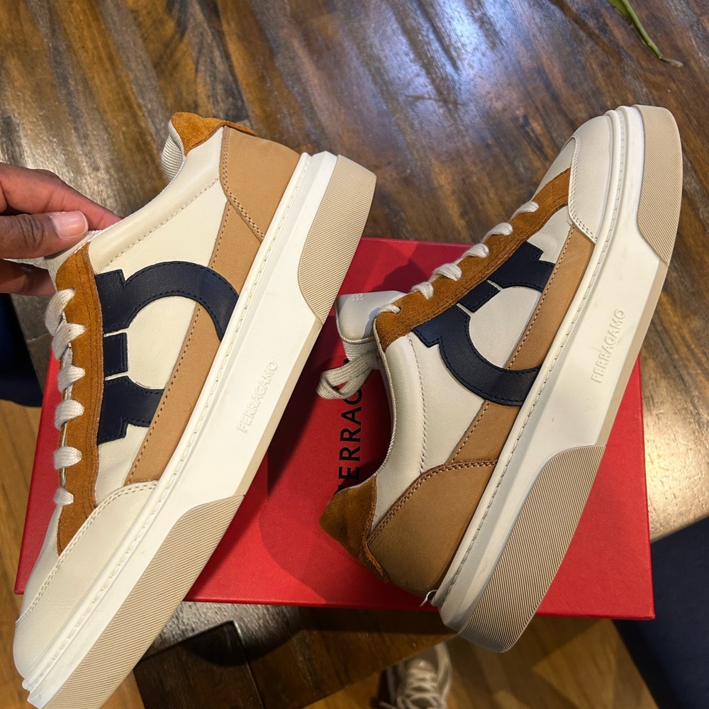 Salvatore Ferragamo Men's Tan and Cream Sneakers